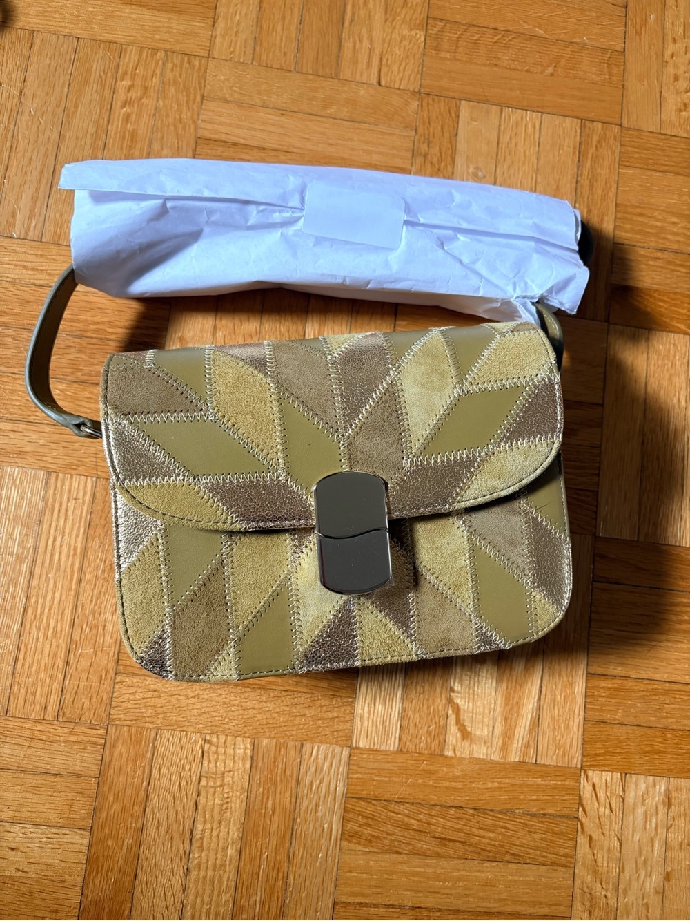 Tan & Gold Patchwork Leather Shoulder Bag - Sézane Milo Classique Mini